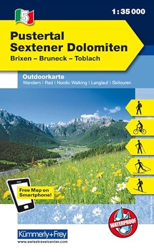Italien Outdoorkarte 05 Pustertal, Sextener Dolomiten 1 : 35.000: Brixen, Bruneck,Toblach. Wanderwege, Radwanderwege, Nordic Walking, Skilanglauf, ... (Kümmerly+Frey Outdoorkarten Italien, Band 5)